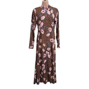 Free People Animal Print Floral Maxi Dress Women Size S Long Sleeve